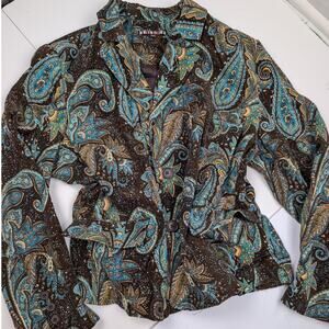 Y2K Paisley Dalia Jacket Blazer Sz 22X Gilmore Girls Earthy Brown Fall Layering